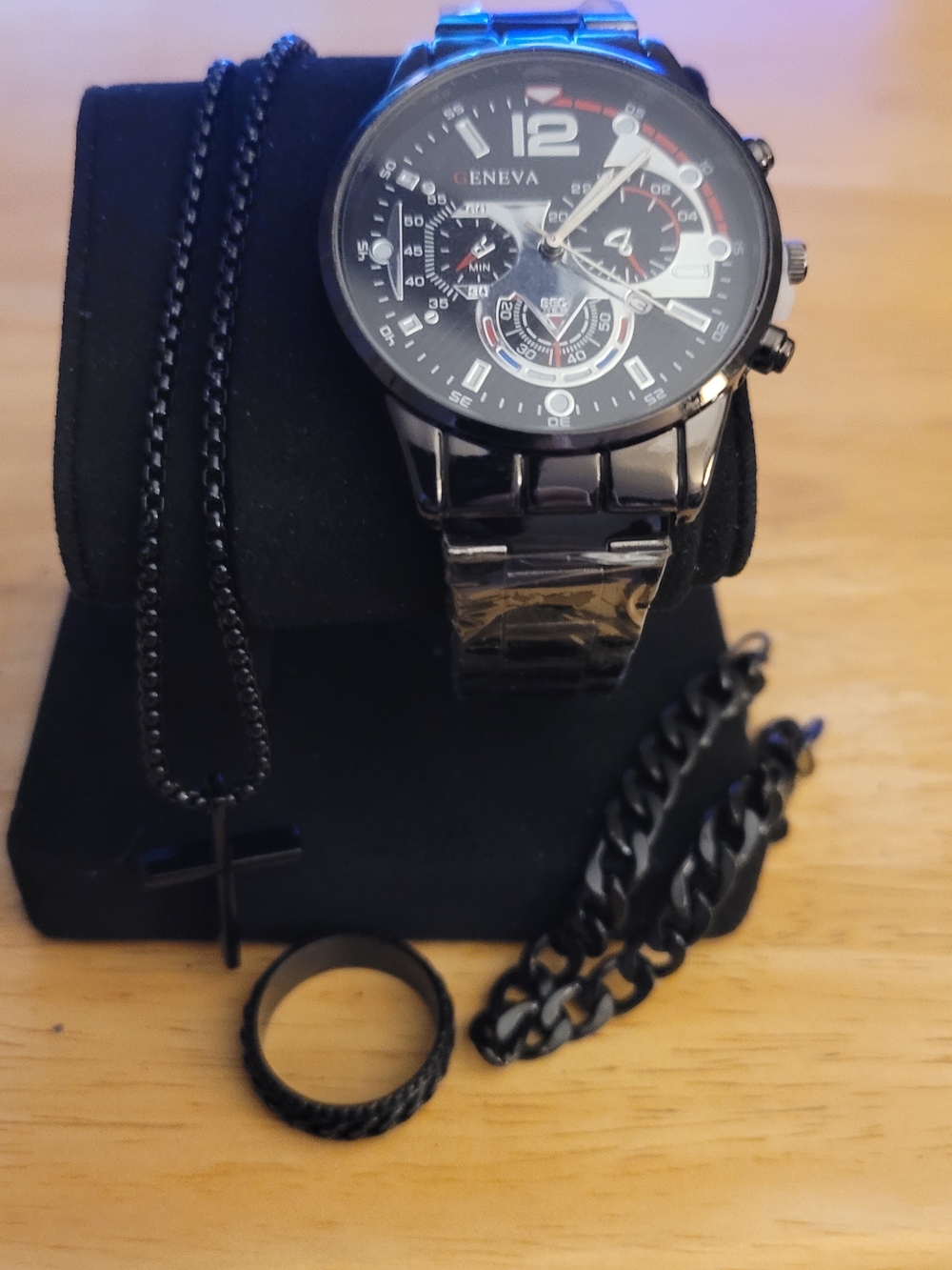 Geneva Men's Black Stainless Watch with Chronograph Style - Picture 4 of 4